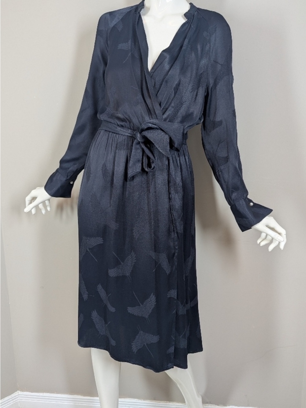 Zara Basic Navy Wrap-Style Midi Dress